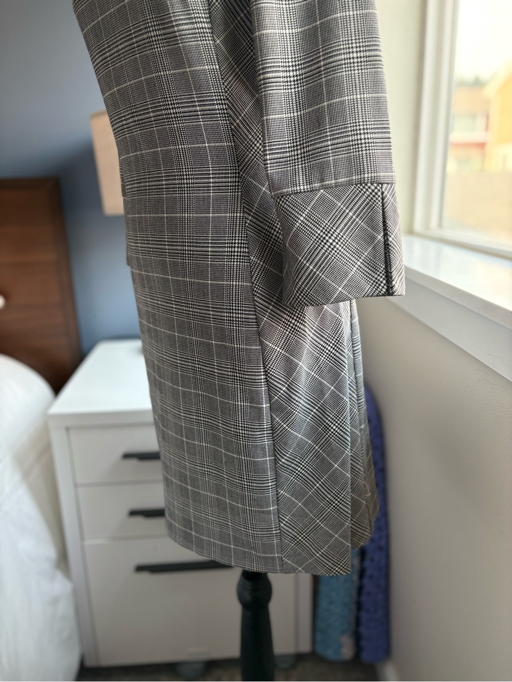 H&M Glen Check Plaid Houndstooth Ballet Neck 3/4 Sleeve A-Line Shift Mini Dress - Picture 14 of 15